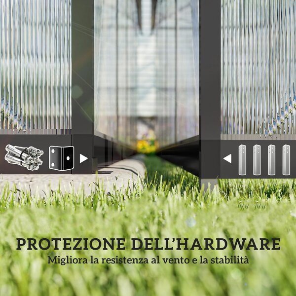 VivaGarden Serra da Giardino per Orto in PC e Alluminio con Porta a Battente e 2 Finestre Regolabili 304x247x205 cm colore Nero