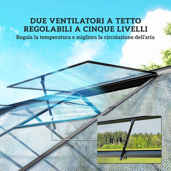 VivaGarden Serra da Giardino per Orto in PC e Alluminio con Porta a Battente e 2 Finestre Regolabili 304x247x205 cm colore Nero