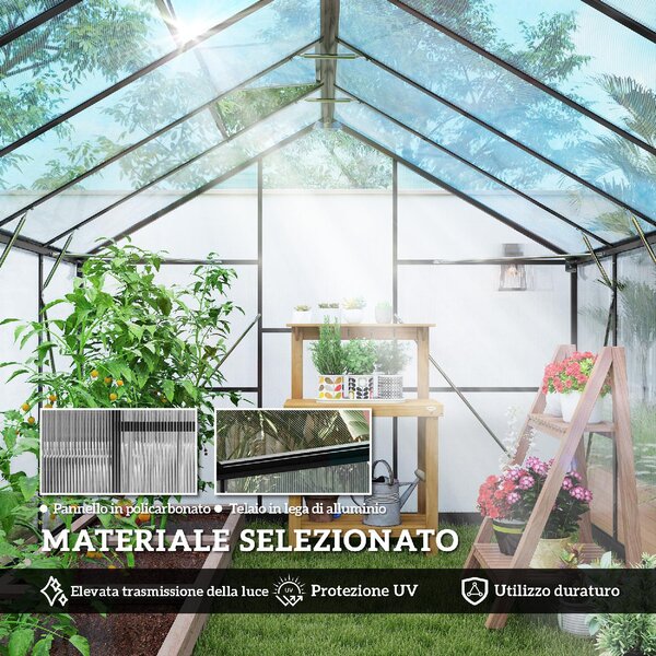 VivaGarden Serra da Giardino per Orto in PC e Alluminio con Porta a Battente e 2 Finestre Regolabili 304x247x205 cm colore Nero