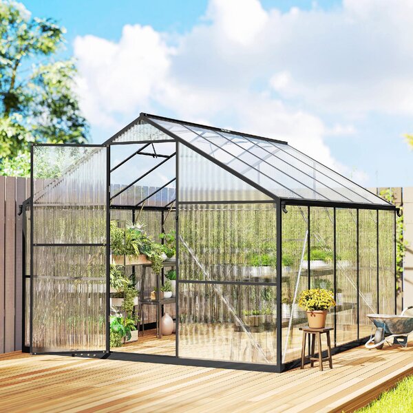 VivaGarden Serra da Giardino per Orto in PC e Alluminio con Porta a Battente e 2 Finestre Regolabili 304x247x205 cm colore Nero