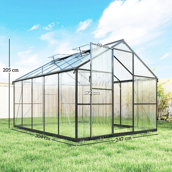 VivaGarden Serra da Giardino per Orto in PC e Alluminio con Porta a Battente e 2 Finestre Regolabili 304x247x205 cm colore Nero