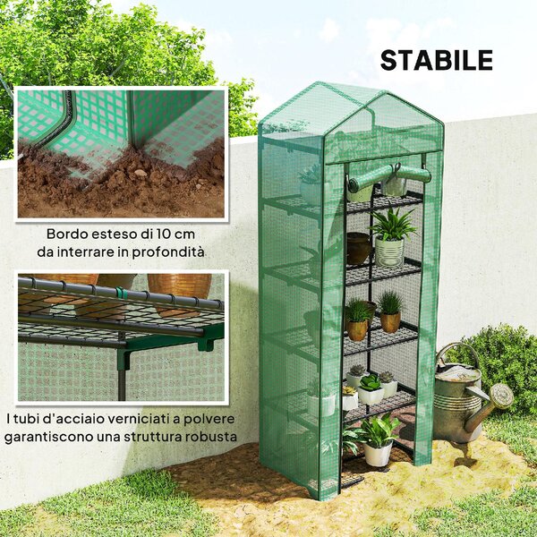 VivaGarden Serra da Giardino per Piante a 5 Livelli con Porta a Zip in Acciaio e PE 69x49x193 cm colore Verde
