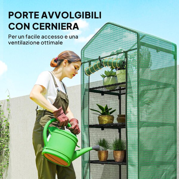 VivaGarden Serra da Giardino per Piante a 5 Livelli con Porta a Zip in Acciaio e PE 69x49x193 cm colore Verde