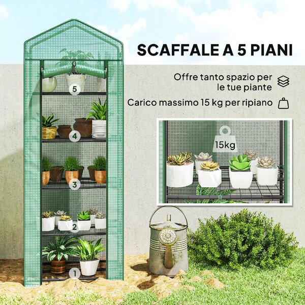 VivaGarden Serra da Giardino per Piante a 5 Livelli con Porta a Zip in Acciaio e PE 69x49x193 cm colore Verde