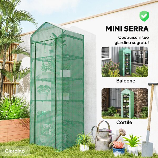 VivaGarden Serra da Giardino per Piante a 5 Livelli con Porta a Zip in Acciaio e PE 69x49x193 cm colore Verde