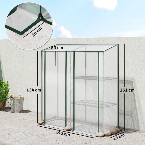 VivaGarden Serra da Giardino Verticale a 2 Sezioni con 3 Ripiani in Plastica e Acciaio 143x45x151 cm colore Verde Scuro e Trasparente