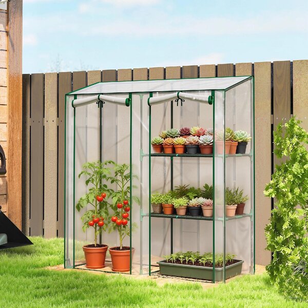 VivaGarden Serra da Giardino Verticale a 2 Sezioni con 3 Ripiani in Plastica e Acciaio 143x45x151 cm colore Verde Scuro e Trasparente