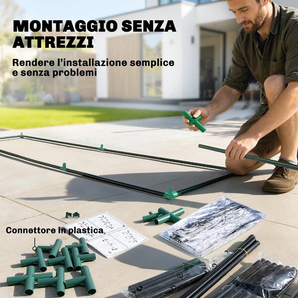 VivaGarden Serra da Giardino Verticale a 2 Sezioni con 3 Ripiani in Plastica e Acciaio 143x45x151 cm colore Verde Scuro e Trasparente