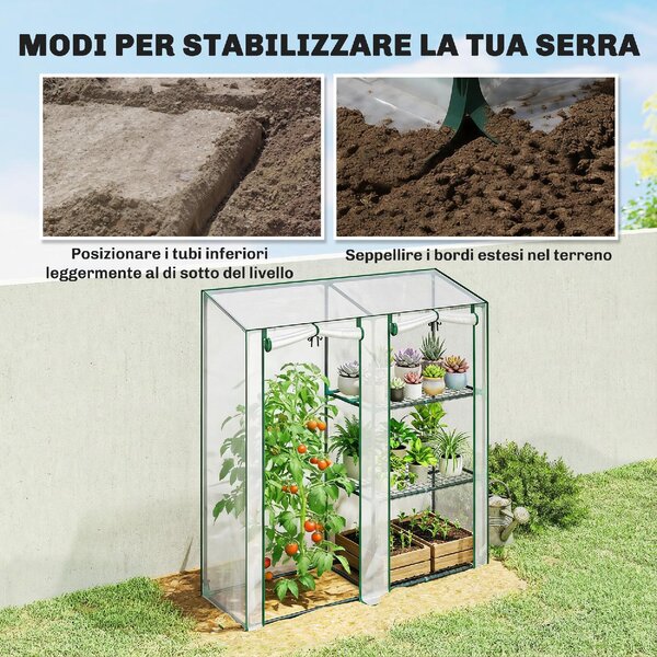 VivaGarden Serra da Giardino Verticale a 2 Sezioni con 3 Ripiani in Plastica e Acciaio 143x45x151 cm colore Verde Scuro e Trasparente