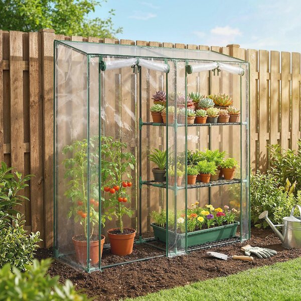 VivaGarden Serra da Giardino Verticale a 2 Sezioni con 3 Ripiani in Plastica e Acciaio 143x45x151 cm colore Verde Scuro e Trasparente