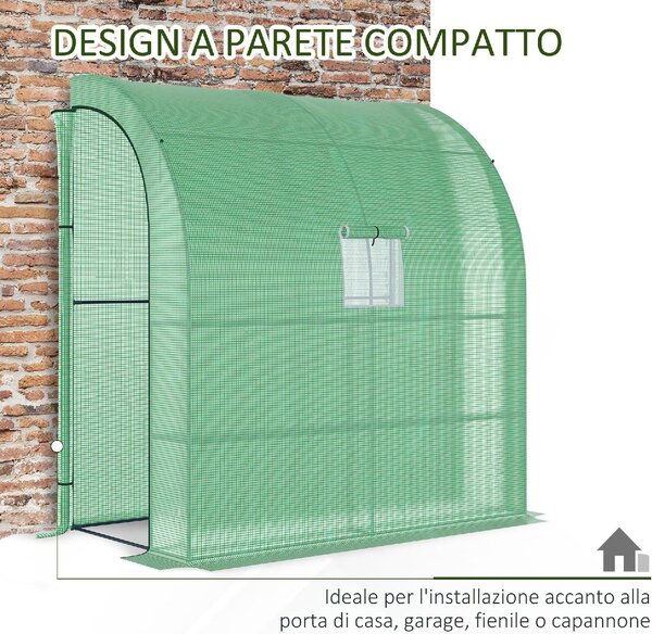Brugel Serra da Parete con 2 Ripiani per Piante e Fiori in Acciaio e PE 200x100x213cm Verde - 304V04GN845