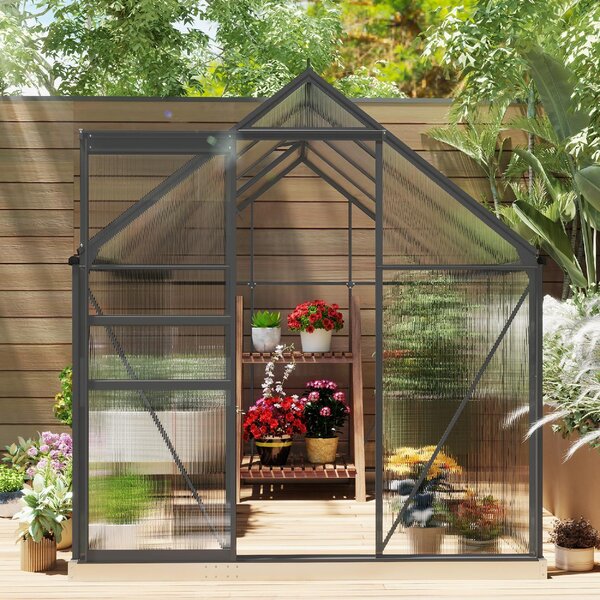 VivaGarden Serra in Policarbonato e Alluminio con Finestra Apribile e Porta Scorrevole 190x253x199 cm colore Grigio Scuro - CGZ515