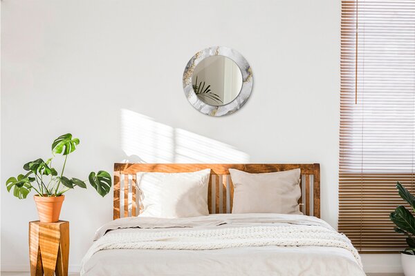 Specchio tondo con decoro Oro di marmo bianco fi 50 cm