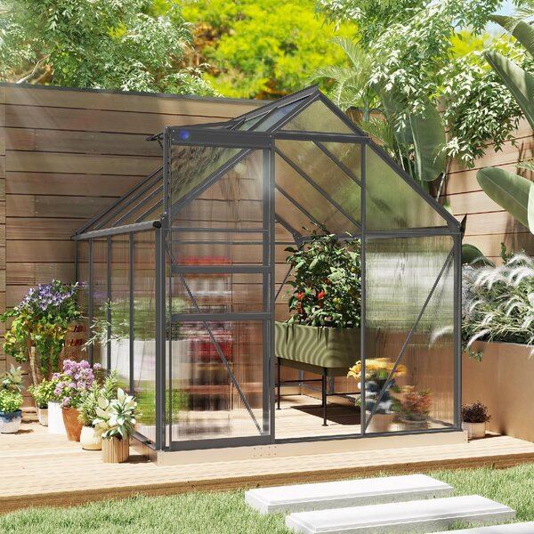 VivaGarden Serra in Policarbonato e Alluminio con Finestra Apribile e Porta Scorrevole 190x253x199 cm colore Grigio Scuro - CGZ515