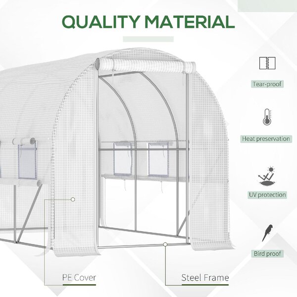 Brugel Serra per Orto 2.95x2x2m in Acciaio e Copertura PE Porte con Zip e Finestre a Rete Bianca - 611WT845