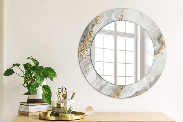 Specchio tondo con decoro Oro di marmo bianco fi 50 cm