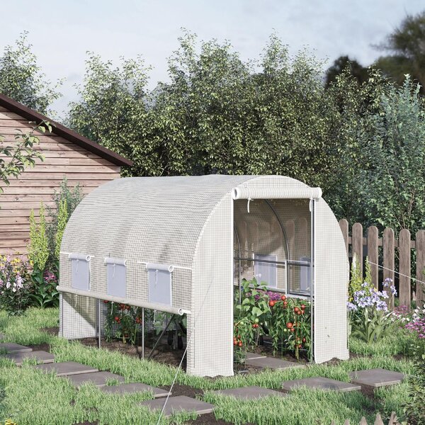 Brugel Serra per Orto 2.95x2x2m in Acciaio e Copertura PE Porte con Zip e Finestre a Rete Bianca - 611WT845