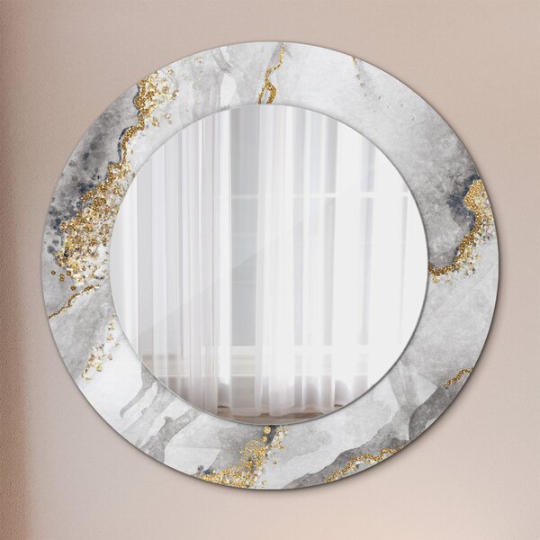 Specchio tondo con decoro Oro di marmo bianco fi 50 cm