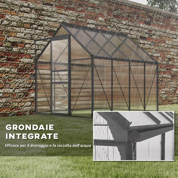 VivaGarden Serra in Policarbonato e Alluminio con Finestra Apribile e Porta Scorrevole 190x253x199 cm colore Grigio Scuro - CGZ515