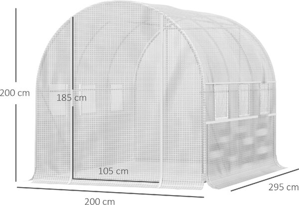 Brugel Serra per Orto 2.95x2x2m in Acciaio e Copertura PE Porte con Zip e Finestre a Rete Bianca - 611WT845