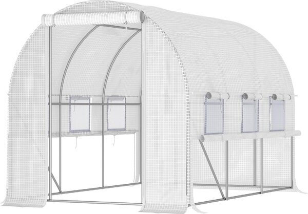 Brugel Serra per Orto 2.95x2x2m in Acciaio e Copertura PE Porte con Zip e Finestre a Rete Bianca - 611WT845