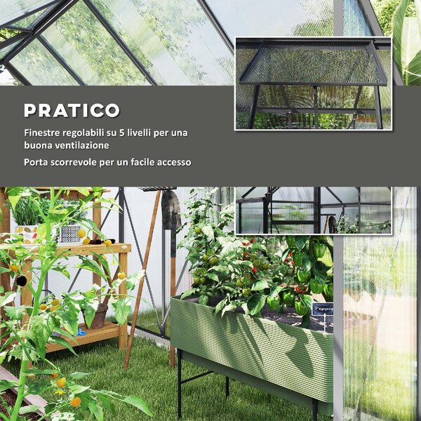 VivaGarden Serra in Policarbonato e Alluminio con Finestra Apribile e Porta Scorrevole 190x253x199 cm colore Grigio Scuro - CGZ515