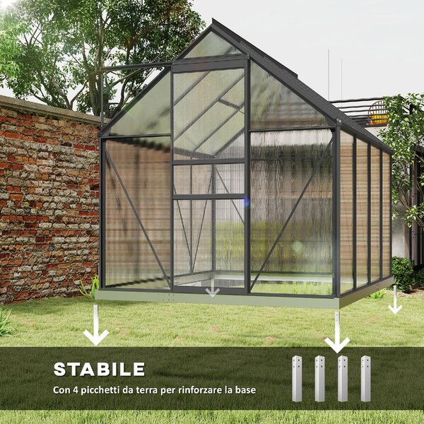 VivaGarden Serra in Policarbonato e Alluminio con Finestra Apribile e Porta Scorrevole 190x253x199 cm colore Grigio Scuro - CGZ515