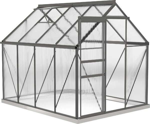 VivaGarden Serra in Policarbonato e Alluminio con Finestra Apribile e Porta Scorrevole 190x253x199 cm colore Grigio Scuro - CGZ515