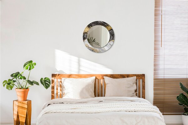Specchio rotondo cornice con stampa Marmo e oro fi 50 cm
