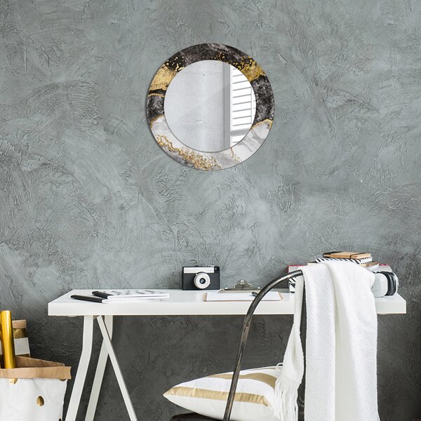 Specchio rotondo cornice con stampa Marmo e oro fi 50 cm