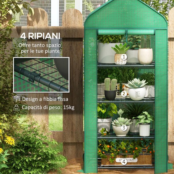 VivaGarden Serra per Piante a 4 Ripiani con Porta Avvolgibile in Metallo e PE 69x49x158 cm colore Verde Scuro - 89Q2DG