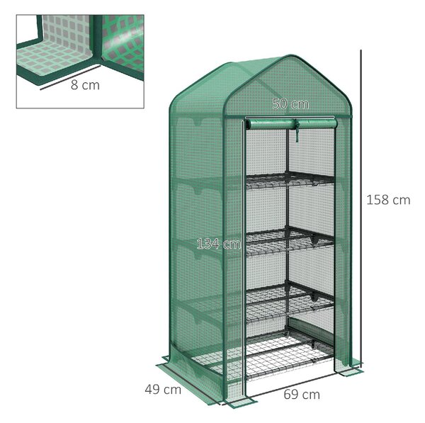 VivaGarden Serra per Piante a 4 Ripiani con Porta Avvolgibile in Metallo e PE 69x49x158 cm colore Verde Scuro - 89Q2DG