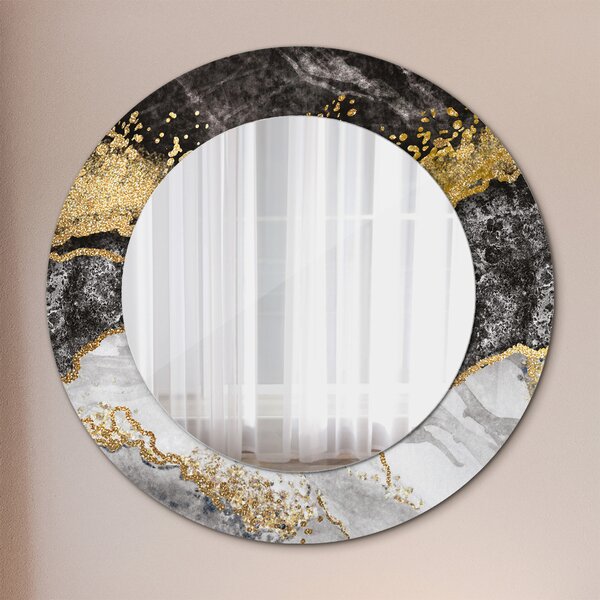 Specchio rotondo cornice con stampa Marmo e oro fi 50 cm