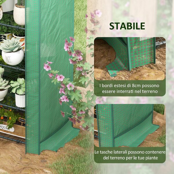 VivaGarden Serra per Piante a 4 Ripiani con Porta Avvolgibile in Metallo e PE 69x49x158 cm colore Verde Scuro - 89Q2DG