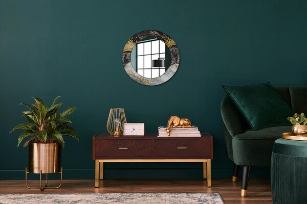 Specchio rotondo cornice con stampa Marmo e oro fi 50 cm