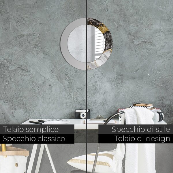 Specchio rotondo cornice con stampa Marmo e oro fi 50 cm