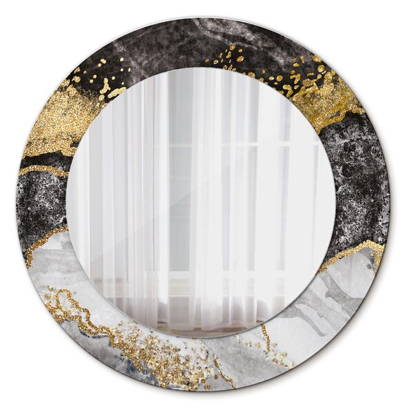 Specchio rotondo cornice con stampa Marmo e oro fi 50 cm