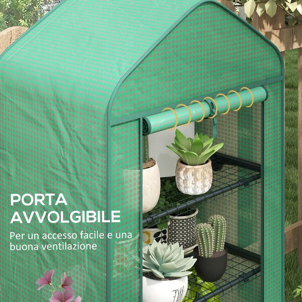 VivaGarden Serra per Piante a 4 Ripiani con Porta Avvolgibile in Metallo e PE 69x49x158 cm colore Verde Scuro - 89Q2DG