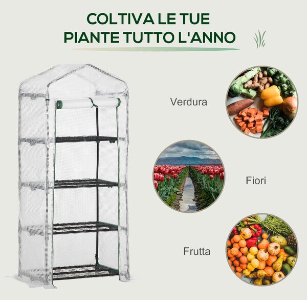 VivaGarden Serra per Piante Verticale con Scaffale a 4 Ripiani in Acciaio e PE 70x50x160 cm colore Bianco - WT-84OR