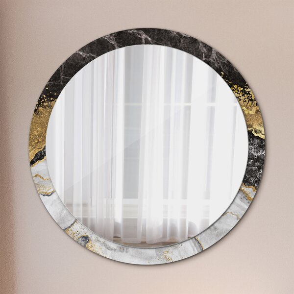 Specchio rotondo cornice con stampa Marmo e oro fi 100 cm