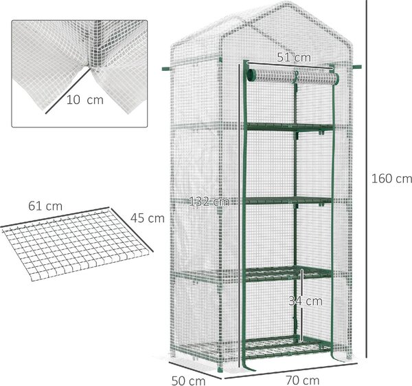 VivaGarden Serra per Piante Verticale con Scaffale a 4 Ripiani in Acciaio e PE 70x50x160 cm colore Bianco - WT-84OR