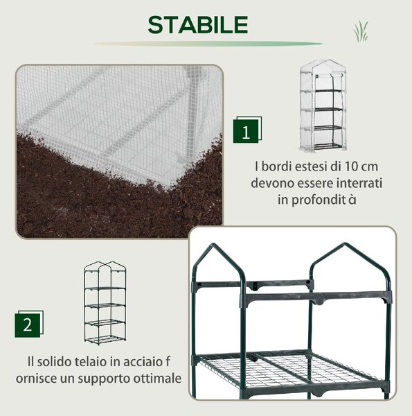 VivaGarden Serra per Piante Verticale con Scaffale a 4 Ripiani in Acciaio e PE 70x50x160 cm colore Bianco - WT-84OR