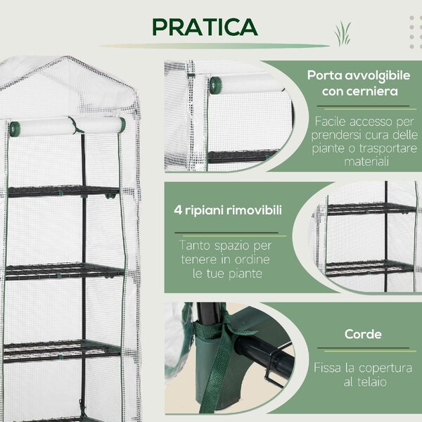 VivaGarden Serra per Piante Verticale con Scaffale a 4 Ripiani in Acciaio e PE 70x50x160 cm colore Bianco - WT-84OR