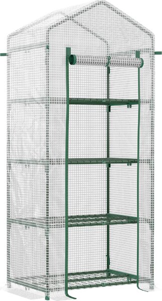 VivaGarden Serra per Piante Verticale con Scaffale a 4 Ripiani in Acciaio e PE 70x50x160 cm colore Bianco - WT-84OR