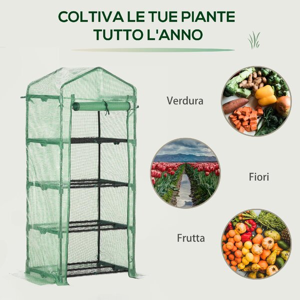 VivaGarden Serra per Piante Verticale con Scaffale a 4 Ripiani in Acciaio e PE 70x50x160 cm colore Verde Scuro - 8V02-845