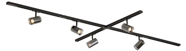 Sistema di illuminazione a binario moderno nero con 5 faretti monofase - Iconic Lloyd