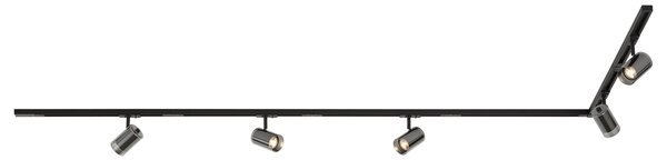 Sistema di illuminazione a binario moderno nero con 5 faretti monofase - Iconic Lloyd