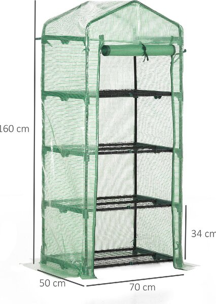 VivaGarden Serra per Piante Verticale con Scaffale a 4 Ripiani in Acciaio e PE 70x50x160 cm colore Verde Scuro - 8V02-845