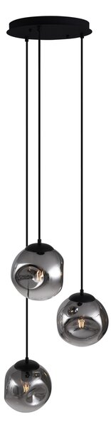 Lampada a Sospensione Art Déco Nera con Vetro Fumè a 3 Luci - Douglass