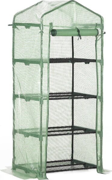 VivaGarden Serra per Piante Verticale con Scaffale a 4 Ripiani in Acciaio e PE 70x50x160 cm colore Verde Scuro - 8V02-845